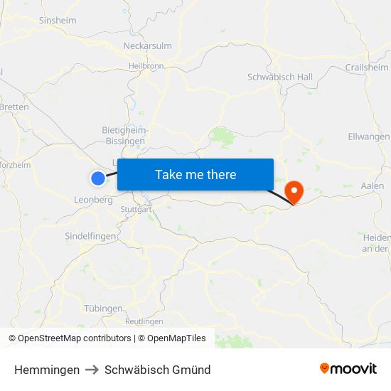 Hemmingen to Schwäbisch Gmünd map