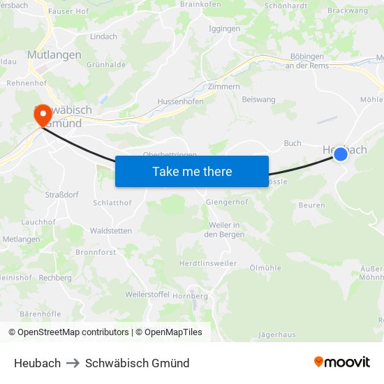 Heubach to Schwäbisch Gmünd map