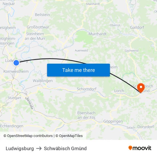 Ludwigsburg to Schwäbisch Gmünd map