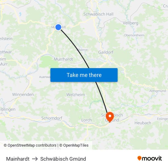 Mainhardt to Schwäbisch Gmünd map
