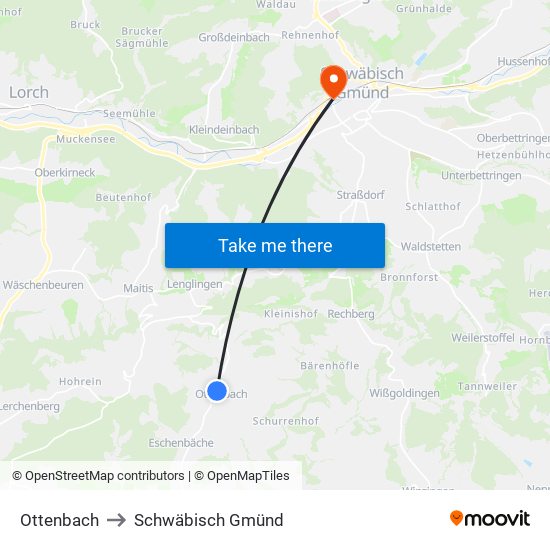 Ottenbach to Schwäbisch Gmünd map