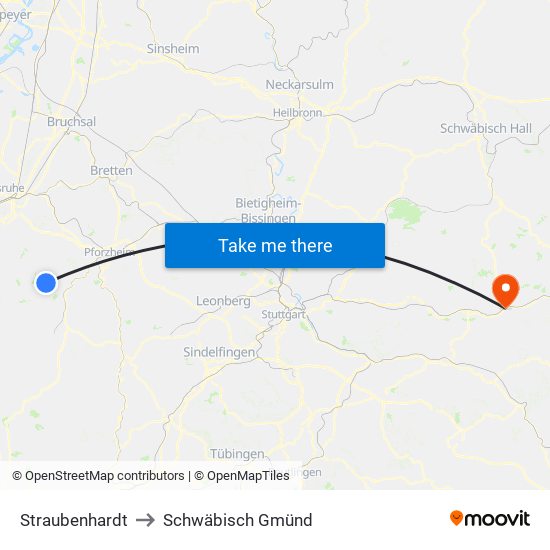 Straubenhardt to Schwäbisch Gmünd map