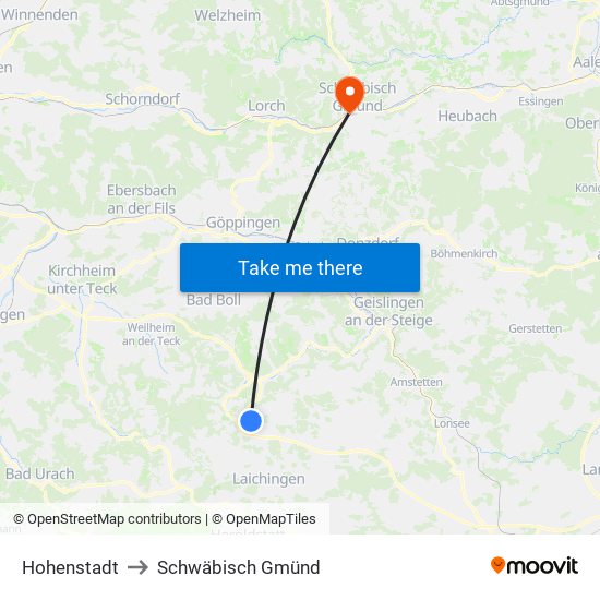 Hohenstadt to Schwäbisch Gmünd map