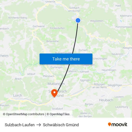 Sulzbach-Laufen to Schwäbisch Gmünd map