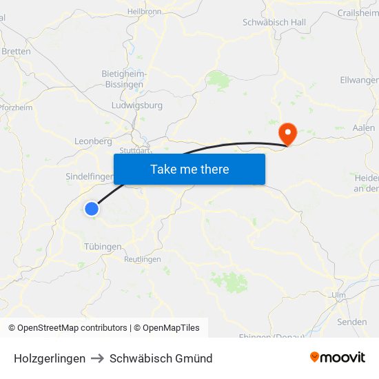 Holzgerlingen to Schwäbisch Gmünd map