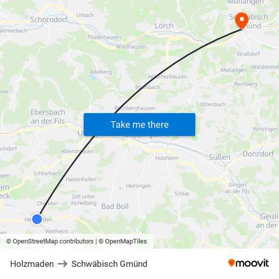 Holzmaden to Schwäbisch Gmünd map