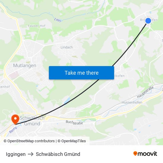 Iggingen to Schwäbisch Gmünd map