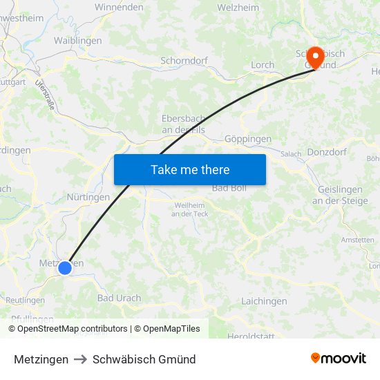 Metzingen to Schwäbisch Gmünd map