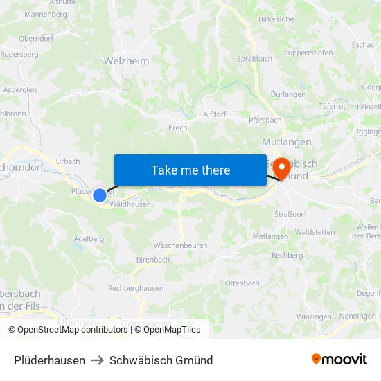 Plüderhausen to Schwäbisch Gmünd map