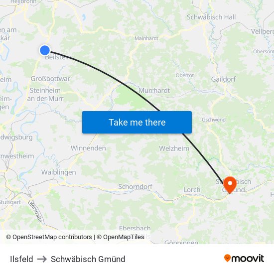 Ilsfeld to Schwäbisch Gmünd map