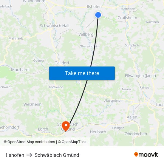 Ilshofen to Schwäbisch Gmünd map