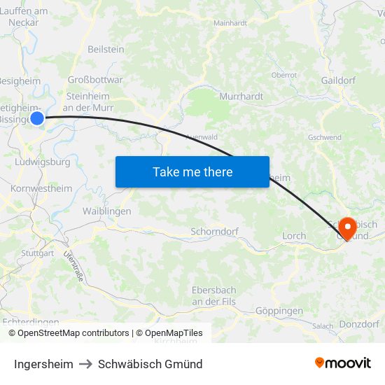 Ingersheim to Schwäbisch Gmünd map