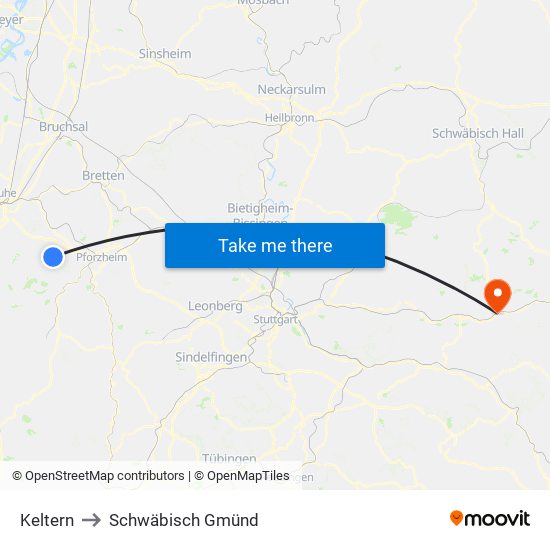 Keltern to Schwäbisch Gmünd map