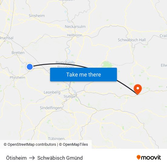 Ötisheim to Schwäbisch Gmünd map