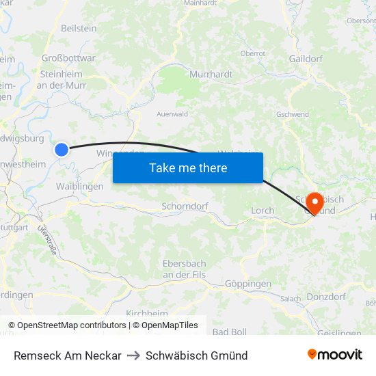 Remseck Am Neckar to Schwäbisch Gmünd map