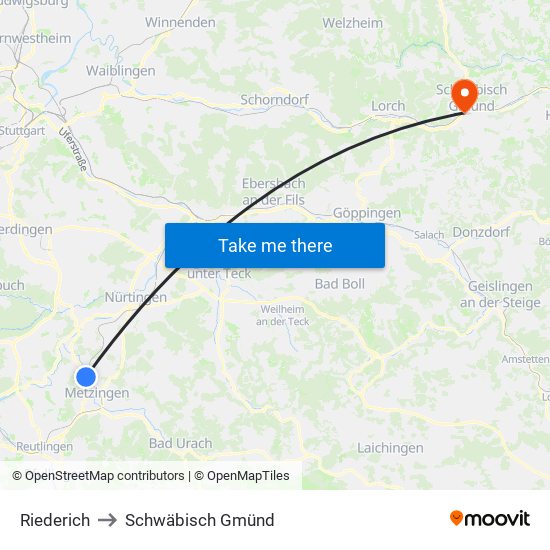 Riederich to Schwäbisch Gmünd map