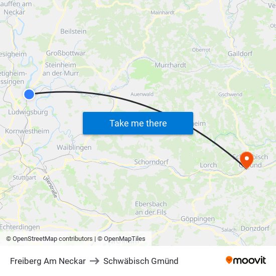 Freiberg Am Neckar to Schwäbisch Gmünd map