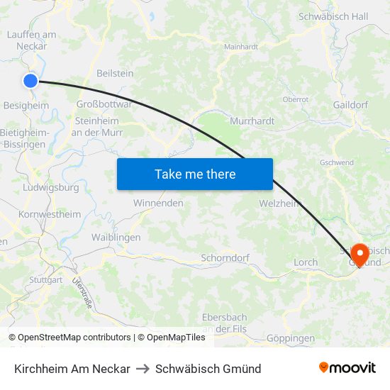 Kirchheim Am Neckar to Schwäbisch Gmünd map