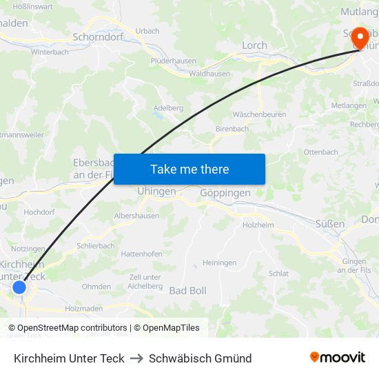 Kirchheim Unter Teck to Schwäbisch Gmünd map