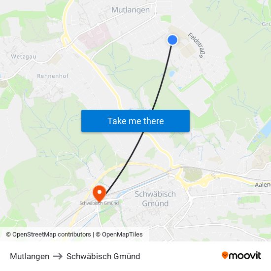 Mutlangen to Schwäbisch Gmünd map