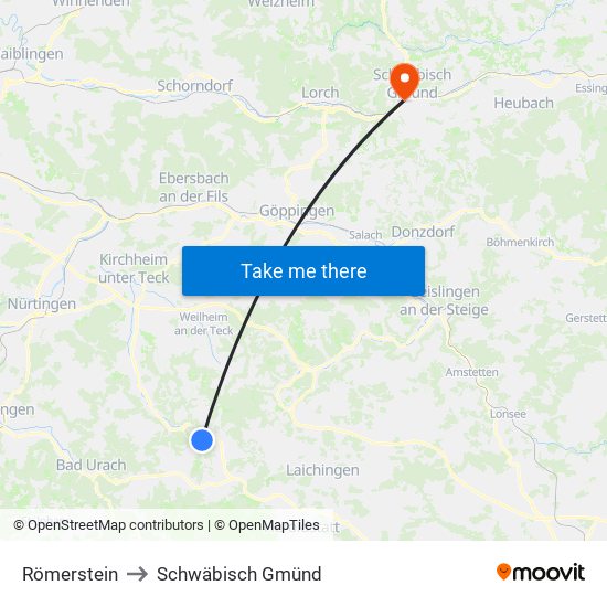 Römerstein to Schwäbisch Gmünd map