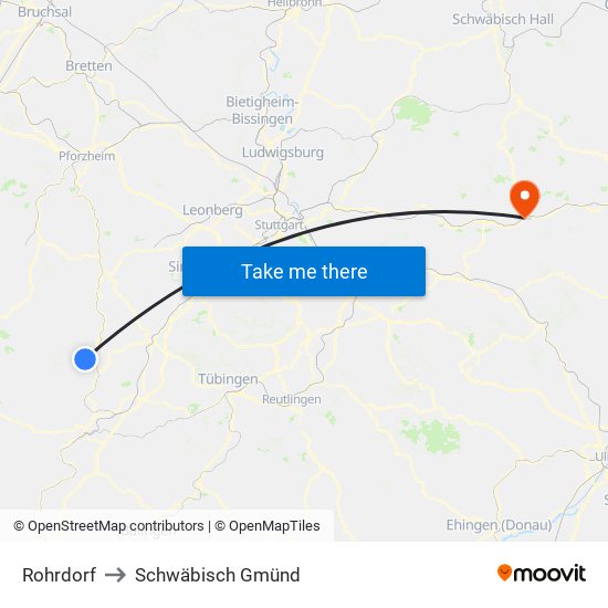 Rohrdorf to Schwäbisch Gmünd map