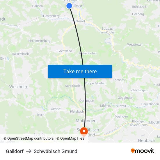 Gaildorf to Schwäbisch Gmünd map