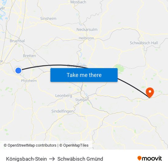 Königsbach-Stein to Schwäbisch Gmünd map