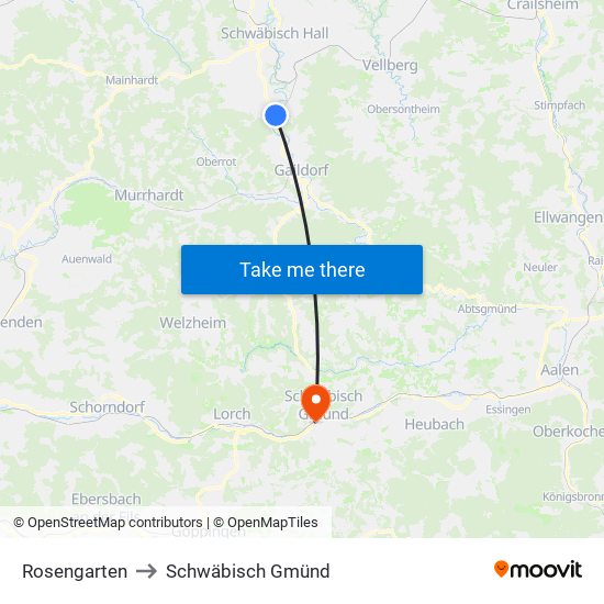 Rosengarten to Schwäbisch Gmünd map