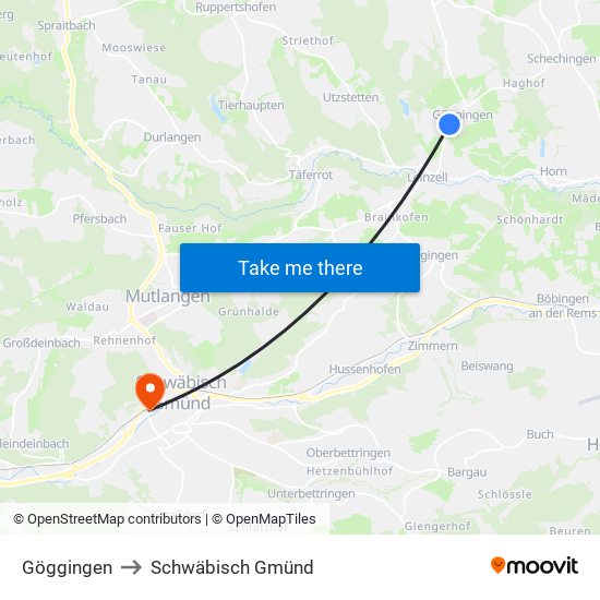 Göggingen to Schwäbisch Gmünd map