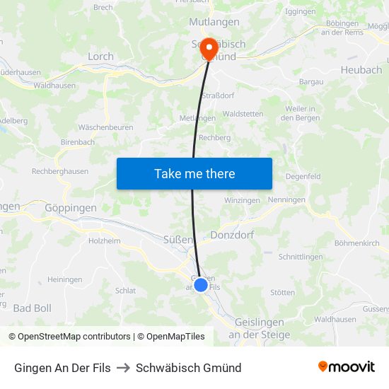 Gingen An Der Fils to Schwäbisch Gmünd map