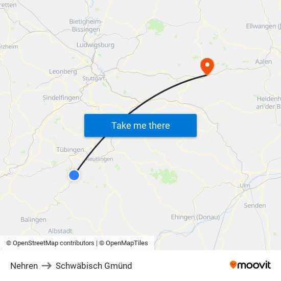 Nehren to Schwäbisch Gmünd map