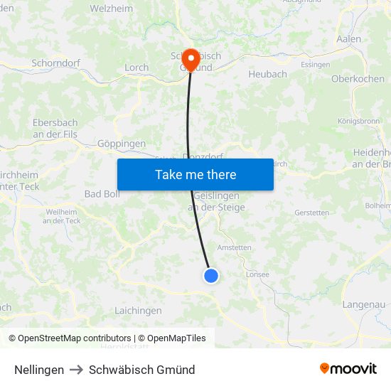 Nellingen to Schwäbisch Gmünd map