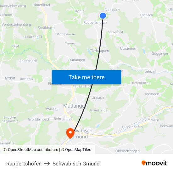 Ruppertshofen to Schwäbisch Gmünd map