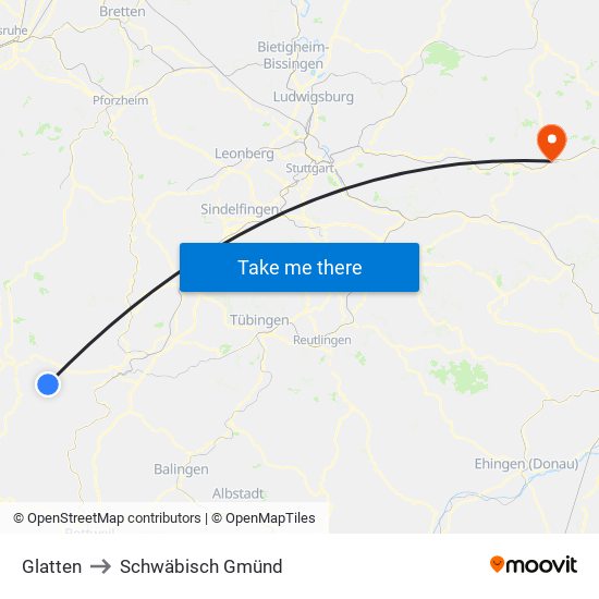 Glatten to Schwäbisch Gmünd map