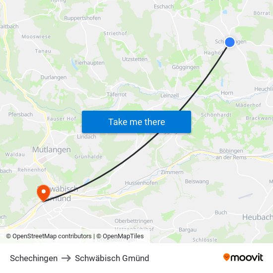 Schechingen to Schwäbisch Gmünd map