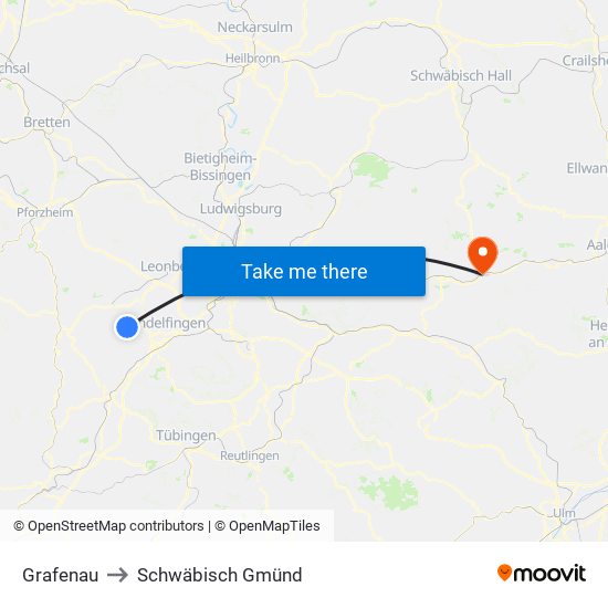 Grafenau to Schwäbisch Gmünd map