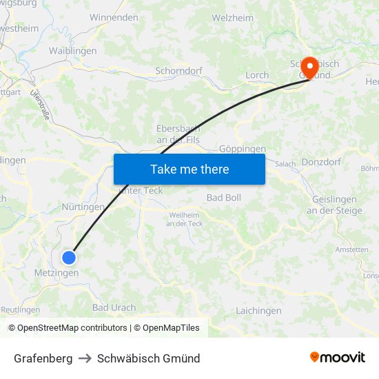 Grafenberg to Schwäbisch Gmünd map