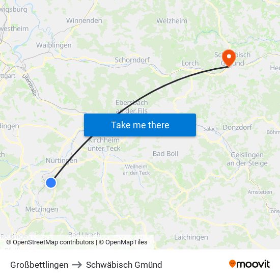 Großbettlingen to Schwäbisch Gmünd map