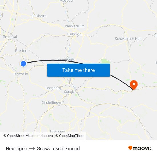 Neulingen to Schwäbisch Gmünd map