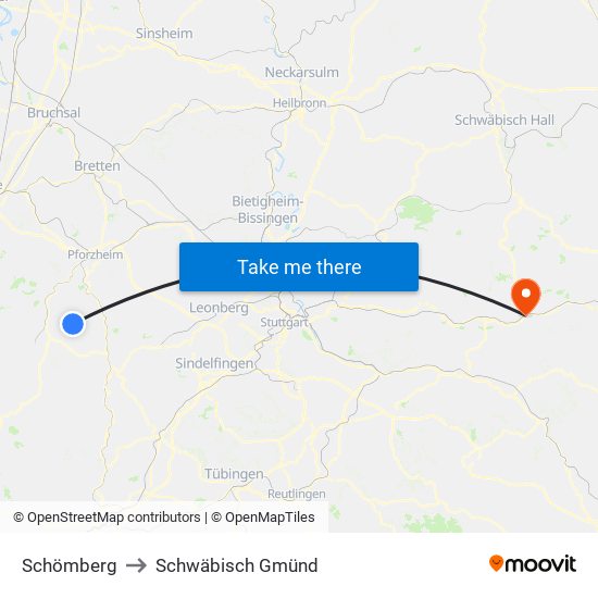 Schömberg to Schwäbisch Gmünd map