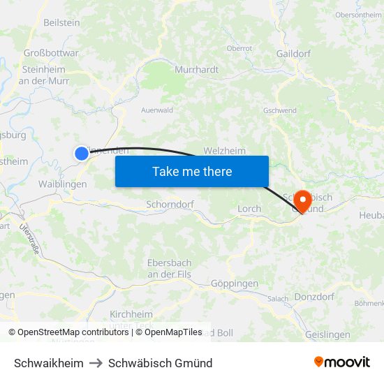 Schwaikheim to Schwäbisch Gmünd map