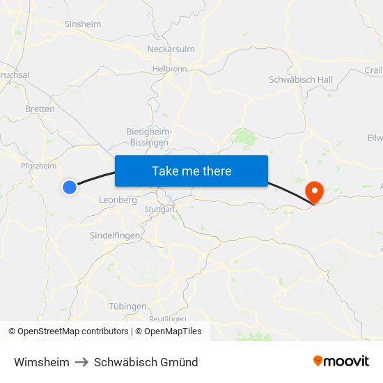 Wimsheim to Schwäbisch Gmünd map