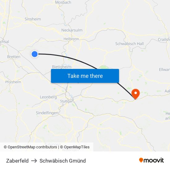 Zaberfeld to Schwäbisch Gmünd map