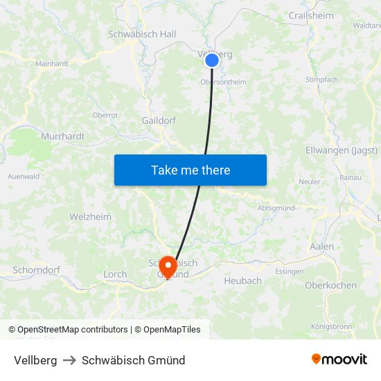 Vellberg to Schwäbisch Gmünd map
