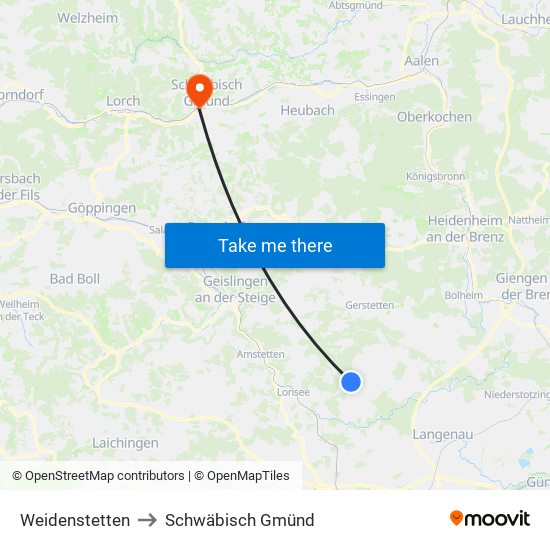 Weidenstetten to Schwäbisch Gmünd map