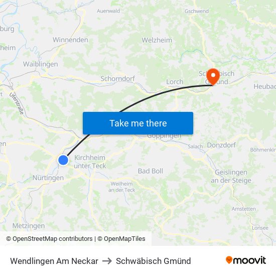 Wendlingen Am Neckar to Schwäbisch Gmünd map