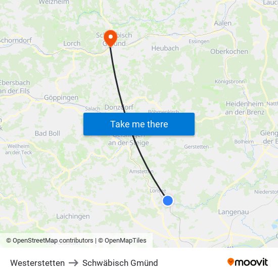 Westerstetten to Schwäbisch Gmünd map