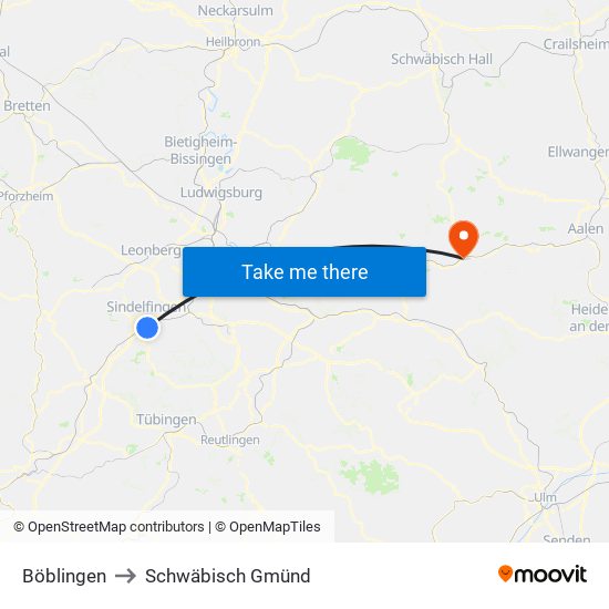 Böblingen to Schwäbisch Gmünd map