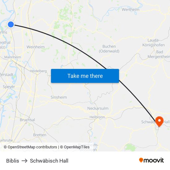 Biblis to Schwäbisch Hall map